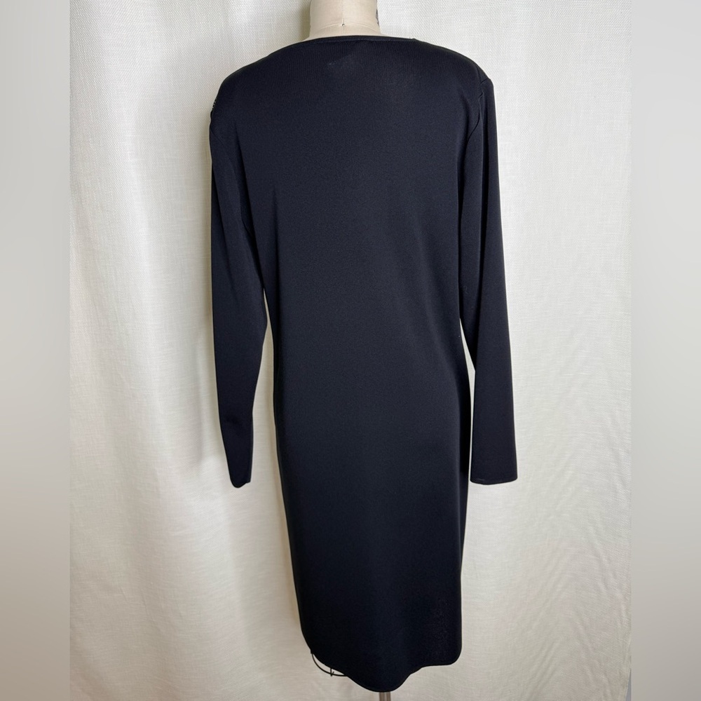 Misook Black Knit Dress Crystal Neck Detail Stretch Elegant Size Medium - Picture 2 of 7